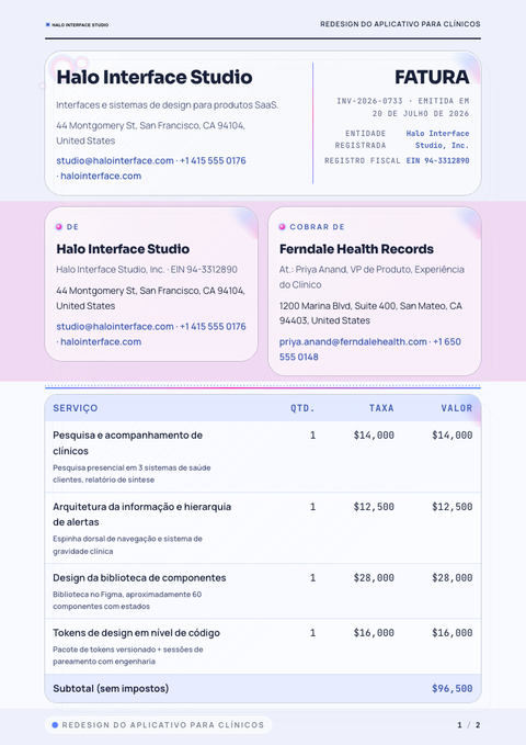 A finished invoice rendered in a morfismo look