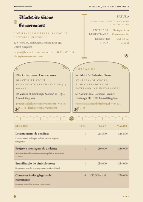 A finished invoice rendered in a escuro look