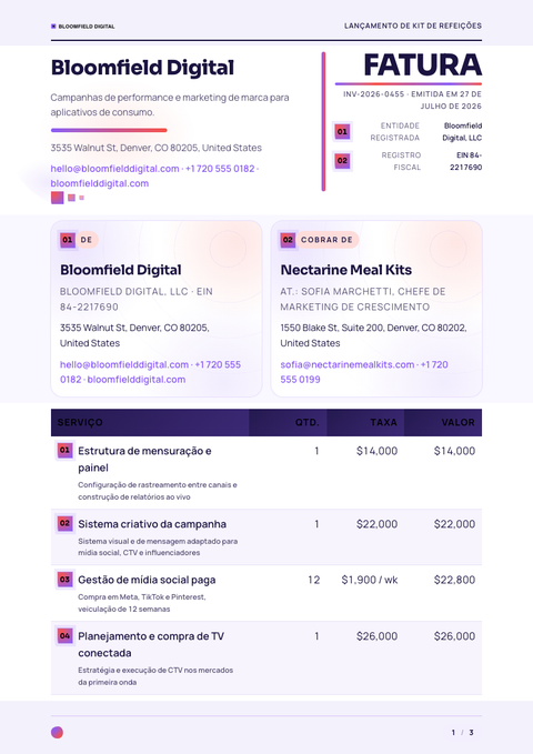 A finished invoice rendered in a gradiente look