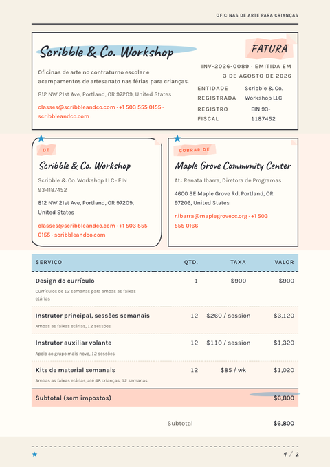 A finished invoice rendered in a ilustrado look