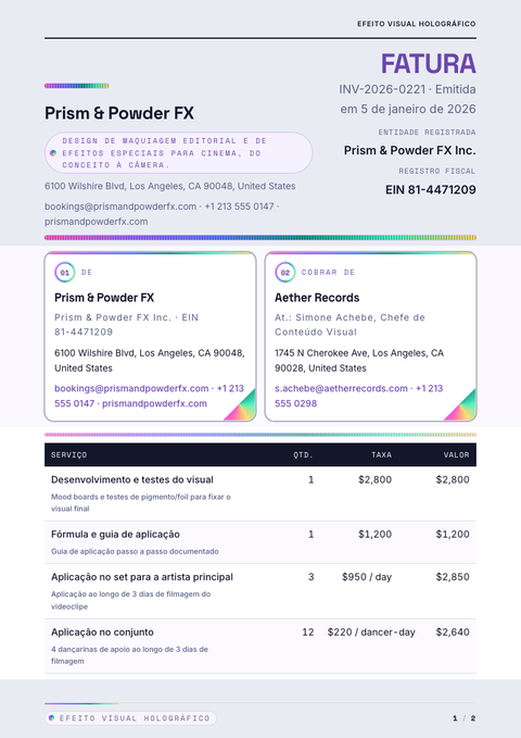 A finished invoice rendered in a futurista look