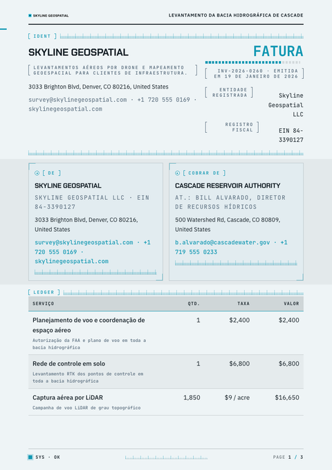 A finished invoice rendered in a futurista look