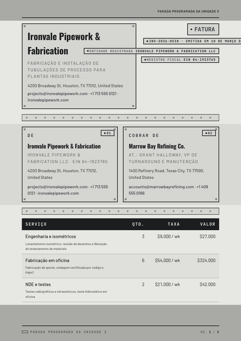A finished invoice rendered in a estilo de vida look