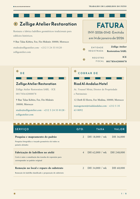 A finished invoice rendered in a cultural look