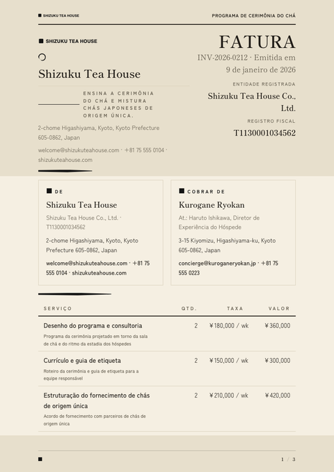 A finished invoice rendered in a cultural look