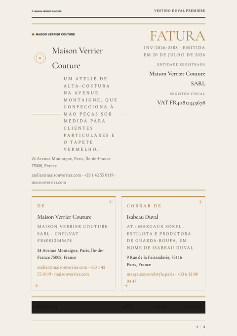 A finished invoice rendered in a estilo de vida look