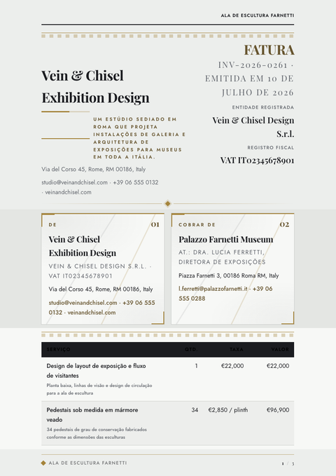 A finished invoice rendered in a luxo look