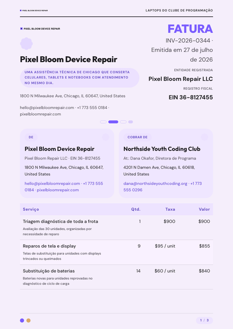 A finished invoice rendered in a flat & minimalista look