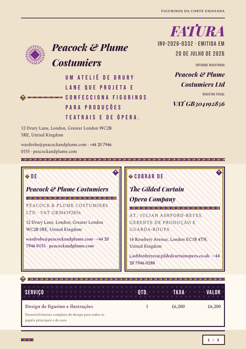 A finished invoice rendered in a brutalista look