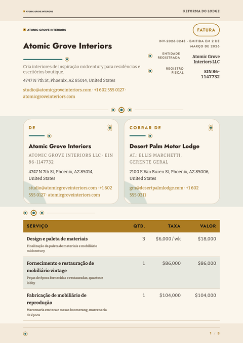 A finished invoice rendered in a retrô look