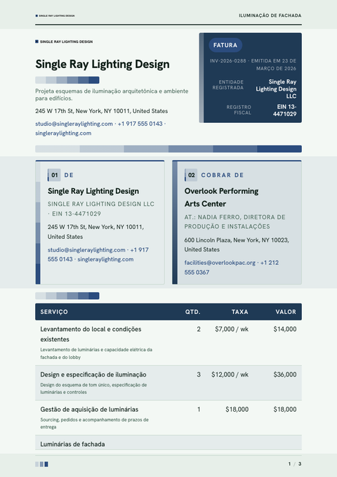 A finished invoice rendered in a cor look
