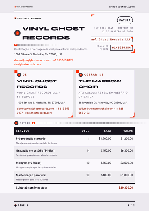 A finished invoice rendered in a diversos look