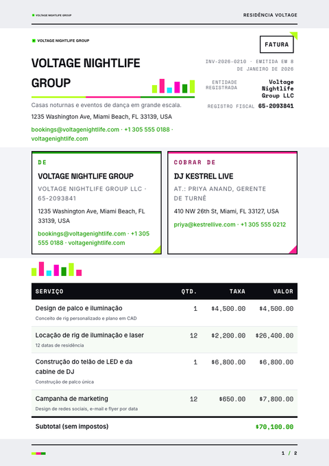 A finished invoice rendered in a cor look