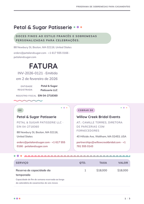 A finished invoice rendered in a cor look
