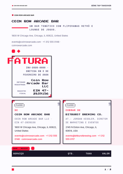A finished invoice rendered in a games & pop look