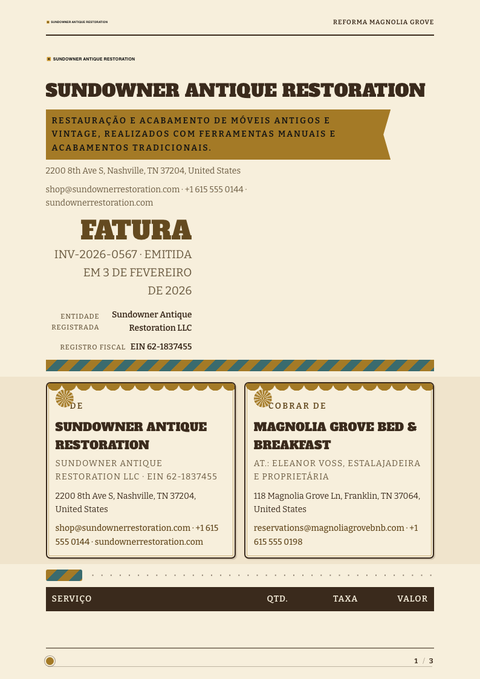 A finished invoice rendered in a retrô look