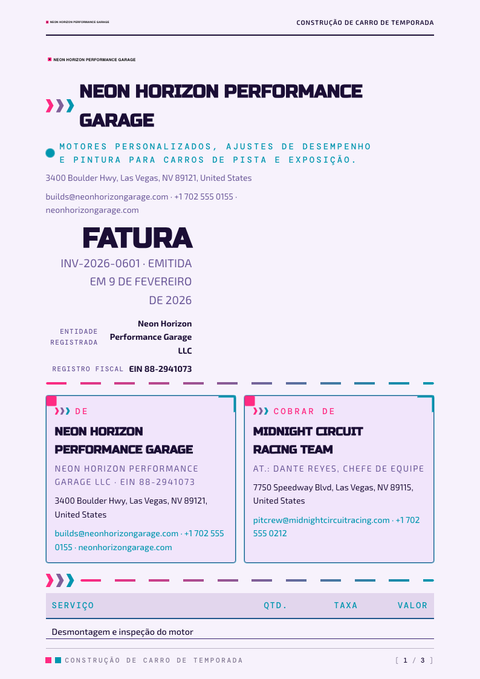 A finished invoice rendered in a retrô look