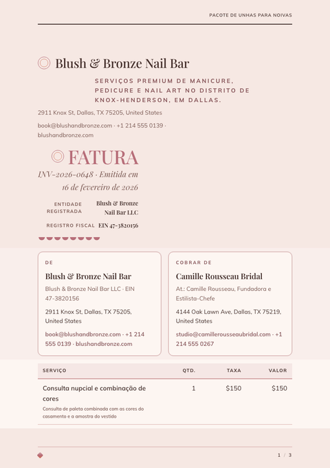 A finished invoice rendered in a luxo look