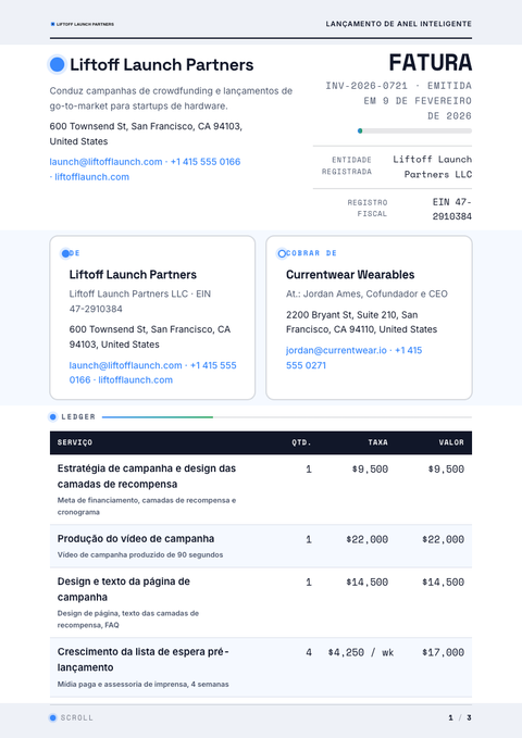 A finished invoice rendered in a movimento look
