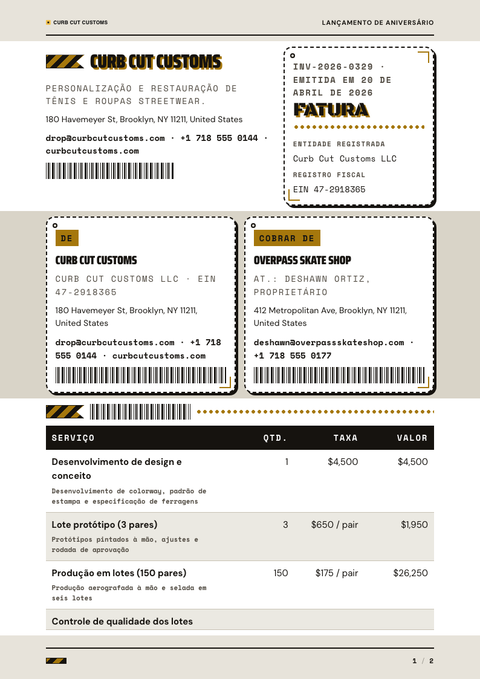 A finished invoice rendered in a estilo de vida look