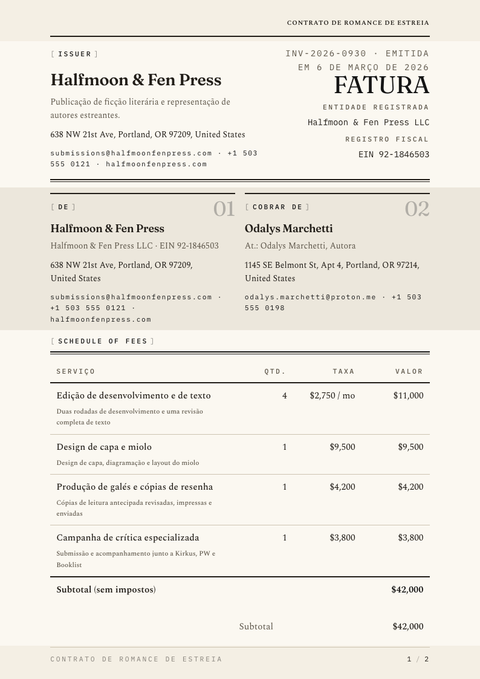 A finished invoice rendered in a tipográfico look