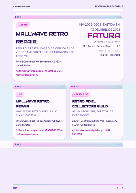 A finished invoice rendered in a retrô look