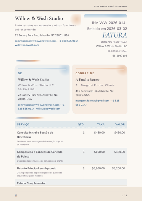 A finished invoice rendered in a ilustrado look