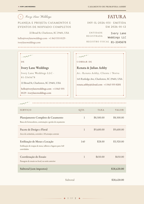 A finished invoice rendered in a diversos look