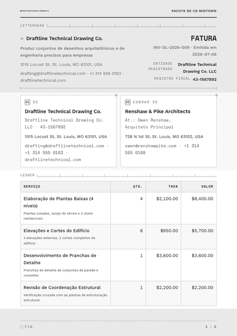 A finished invoice rendered in a técnico look