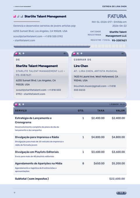 A finished invoice rendered in a retrô look