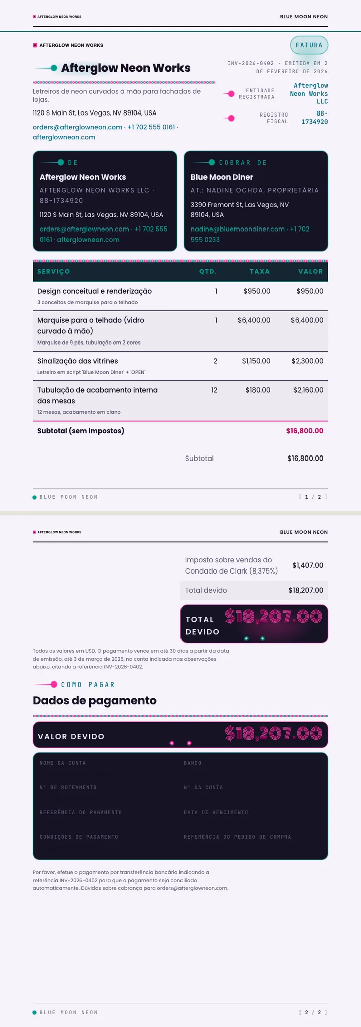 Brilho Neon — exemplo completo criado pelo Waxe