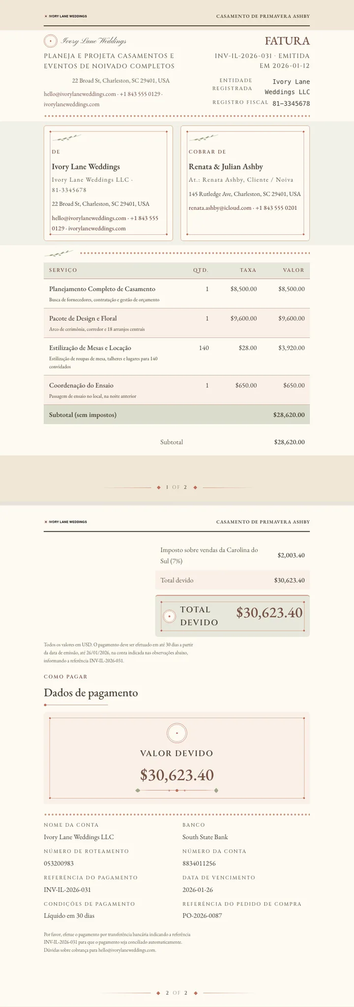 Casamento / Nupcial — exemplo completo criado pelo Waxe