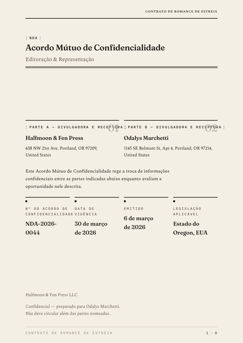 A finished nda rendered in a tipográfico look