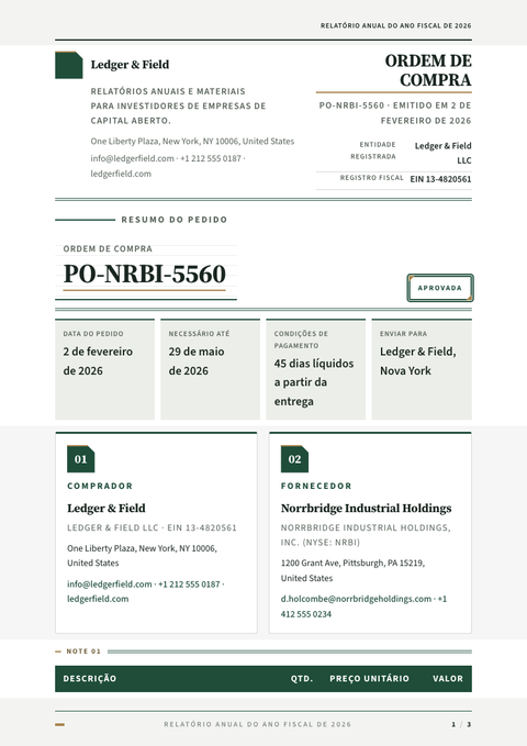 A finished purchase order rendered in a impresso look