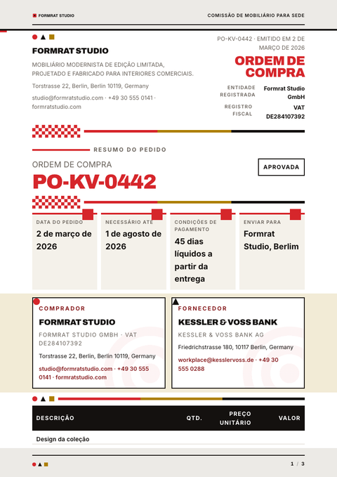 A finished purchase order rendered in a retrô look