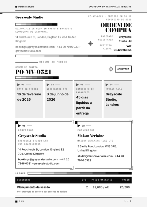 A finished purchase order rendered in a cor look