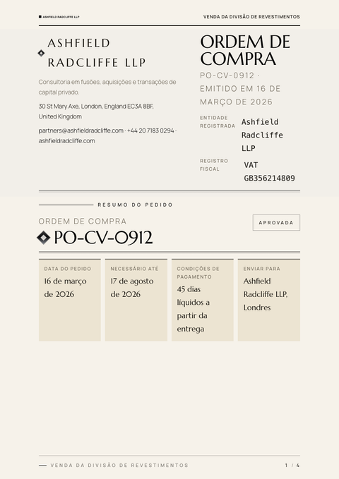 A finished purchase order rendered in a luxo look