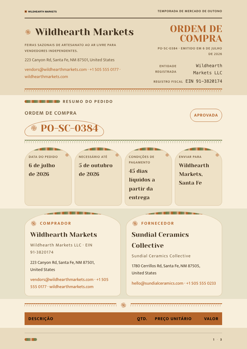 A finished purchase order rendered in a estilo de vida look
