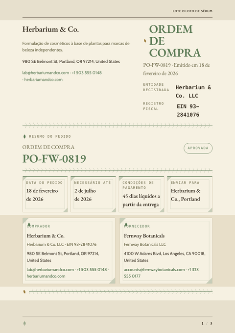 A finished purchase order rendered in a natureza look