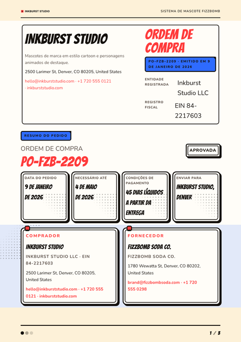 A finished purchase order rendered in a ilustrado look