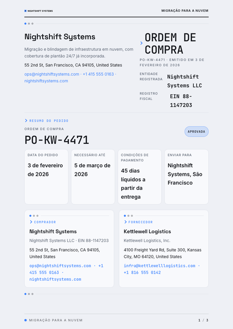 A finished purchase order rendered in a escuro look