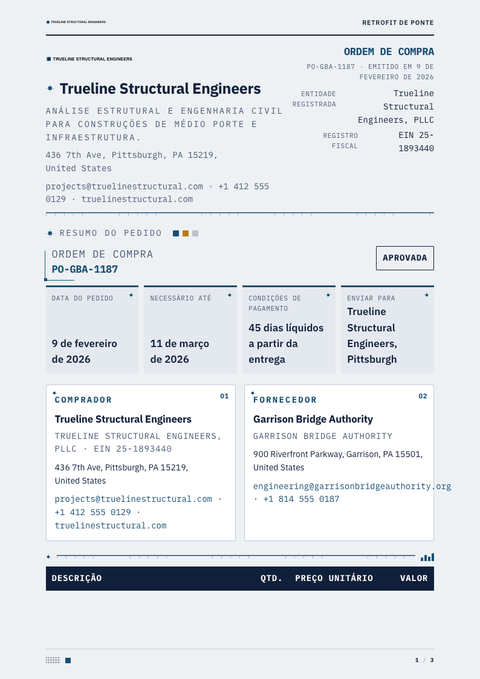 A finished purchase order rendered in a técnico look