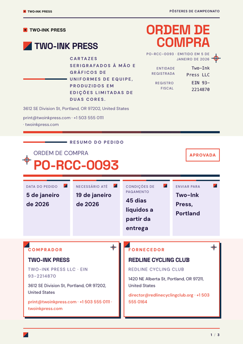A finished purchase order rendered in a cor look