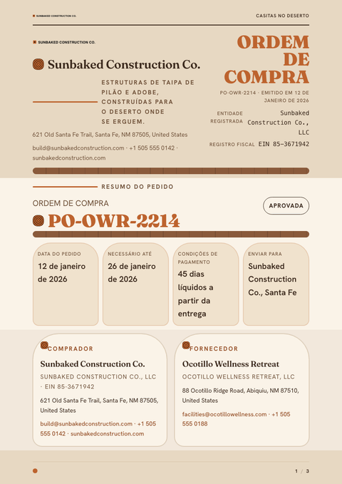 A finished purchase order rendered in a natureza look