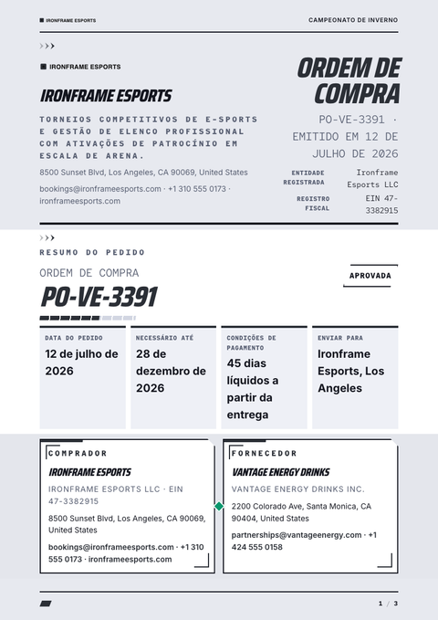A finished purchase order rendered in a games & pop look