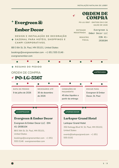 A finished purchase order rendered in a diversos look
