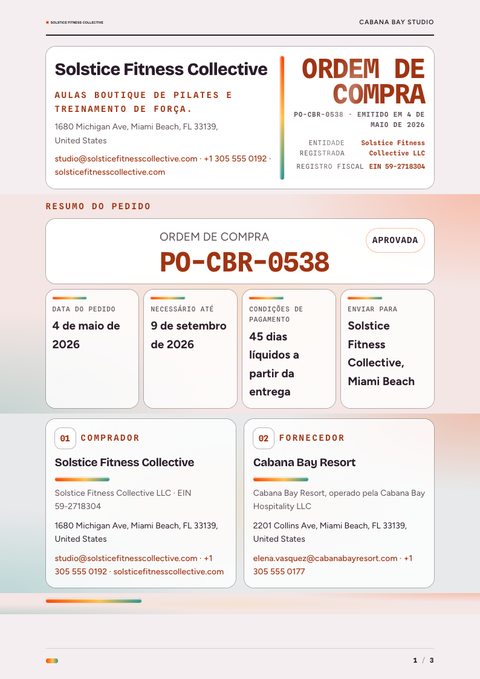 A finished purchase order rendered in a gradiente look