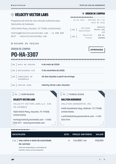 A finished purchase order rendered in a futurista look