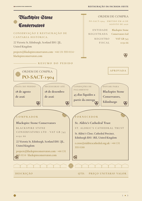 A finished purchase order rendered in a escuro look