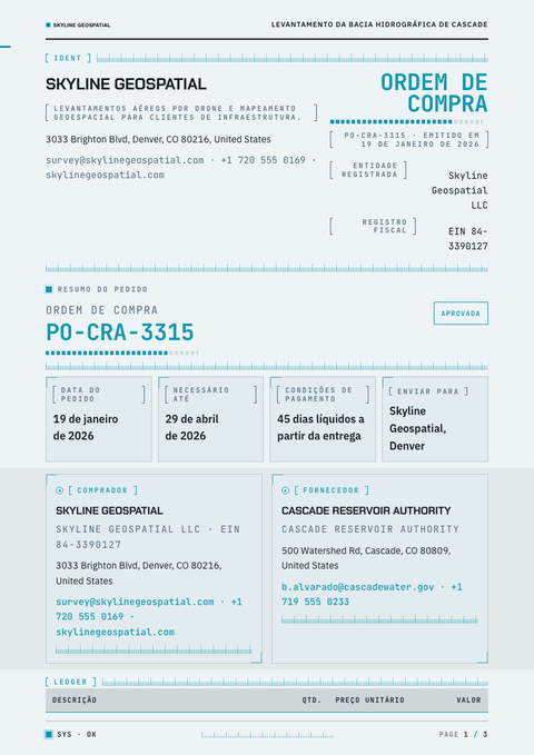 A finished purchase order rendered in a futurista look